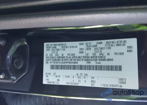 2017 Ford F-150 Xlt из США, поврежденный, VIN 1FTEW1CG3HFB53404